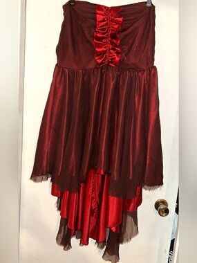 Maggie Walt Red Layered Ruffled High-Low Skirt
